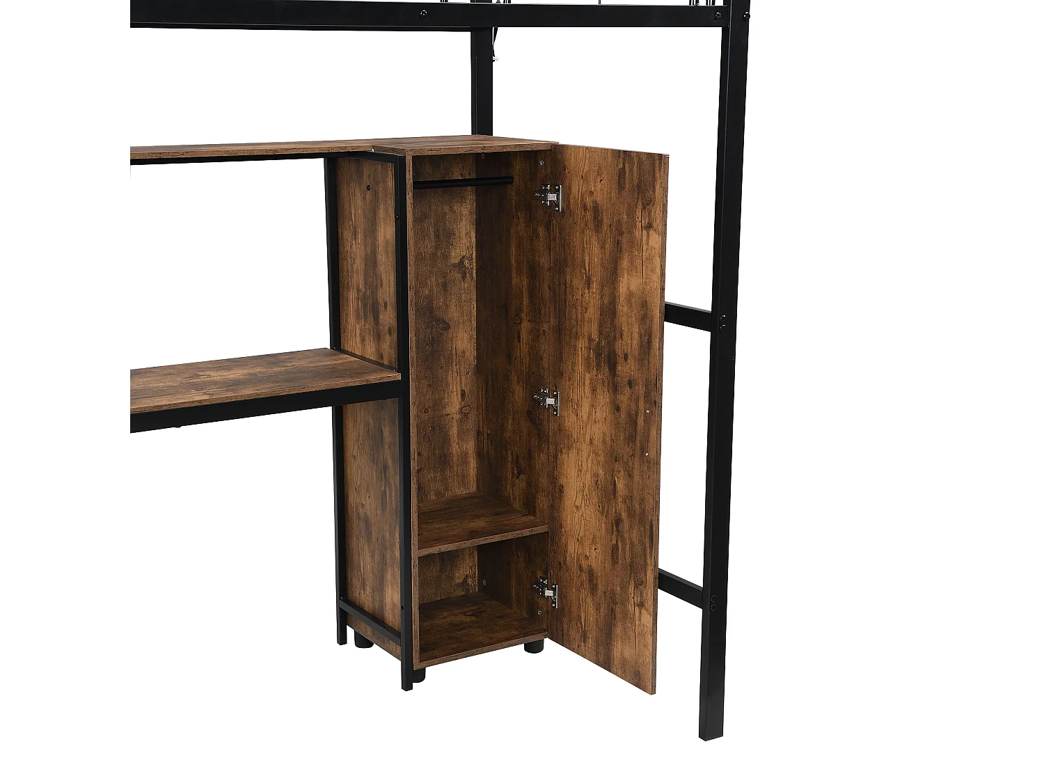 Lit superposé 204x149x180 cm avec table et armoire et échelle Panneaux de particules en noir pour enfants et adolescents