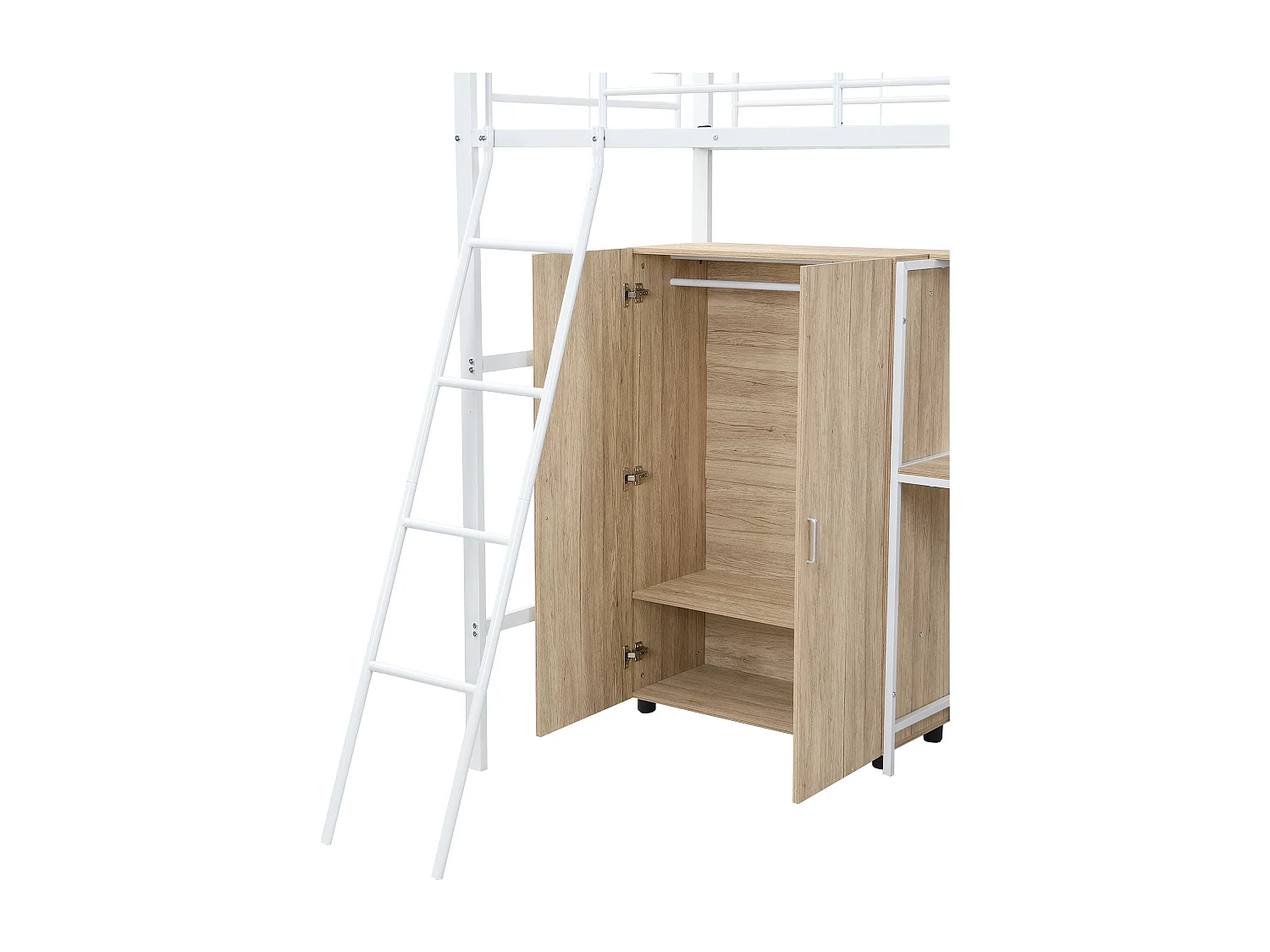 Lit superposé 204x149x180 cm avec table et armoire et échelle Panneaux de particules en blanc pour enfants et adolescents