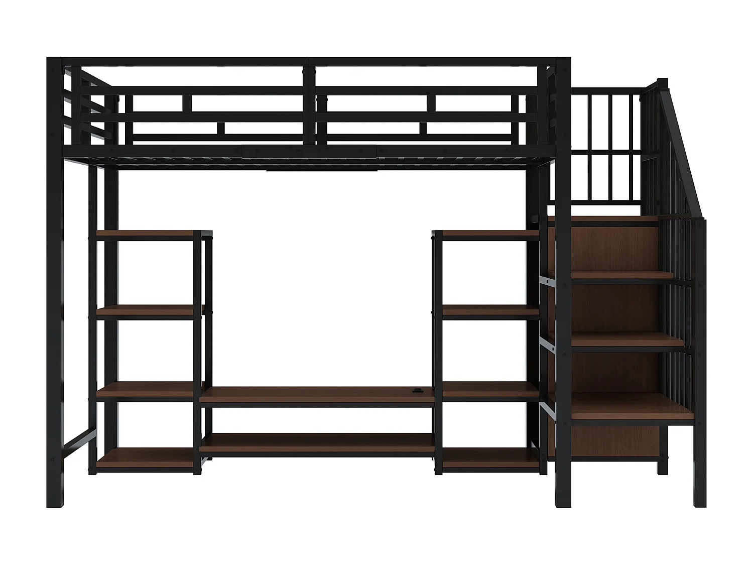 Stapelbed 251x95x174 cm met tv-meubel, stopcontact, veiligheidshaak en opbergruimte in zwart voor kinderen en tieners