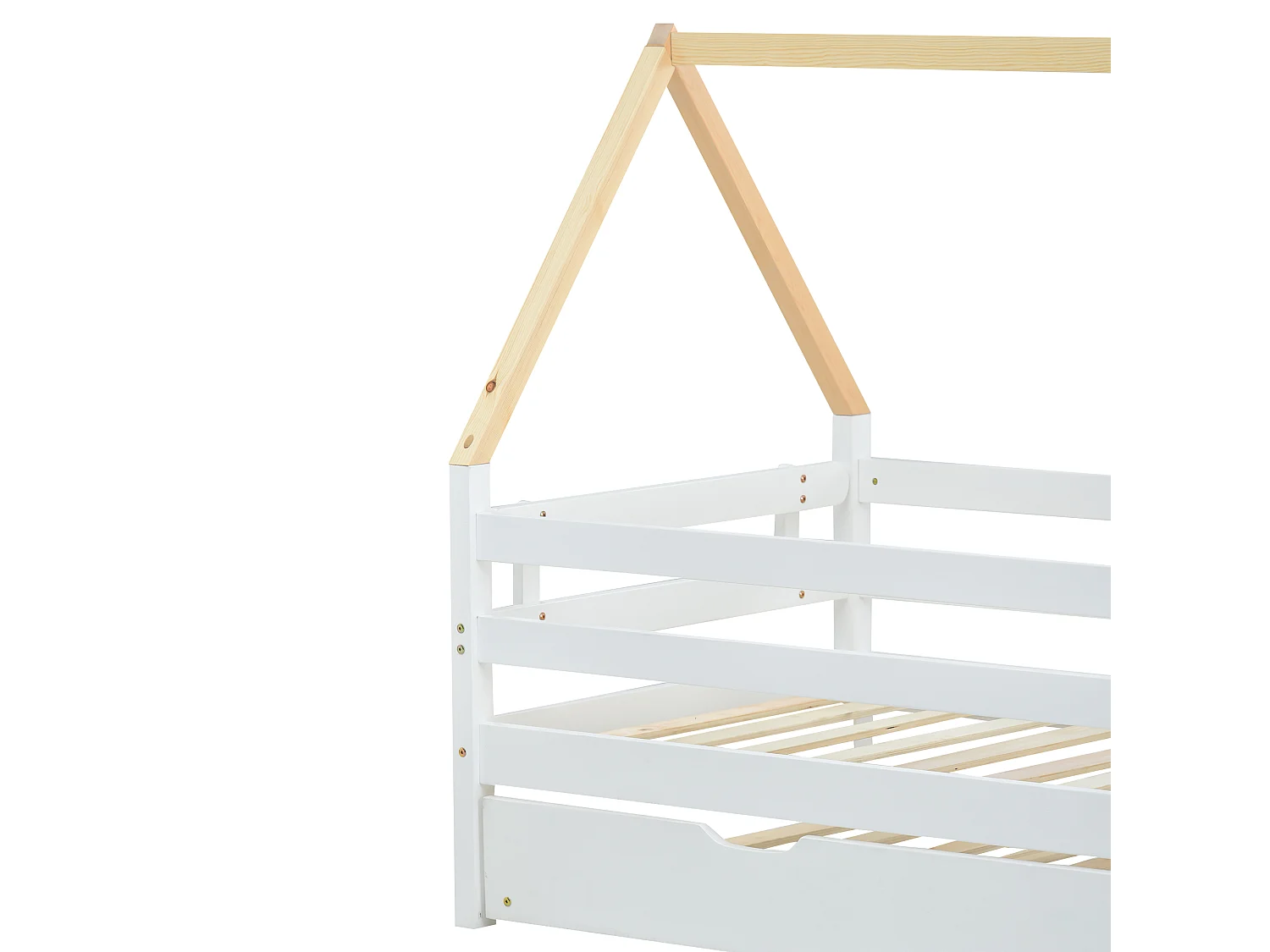 Lit enfant 209x97x130 cm avec lit gigogne et roulettes et barrières en blanc pour enfants et adolescents