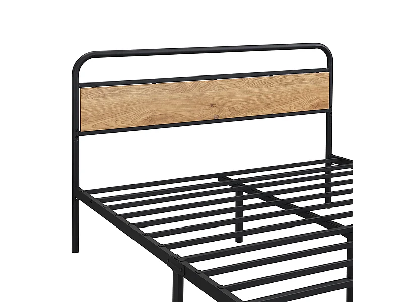 Lit double 212x141x151.5 cm avec table et porte-manteau à roulettes en noir et Couleur naturelle pour adultes et adolescents