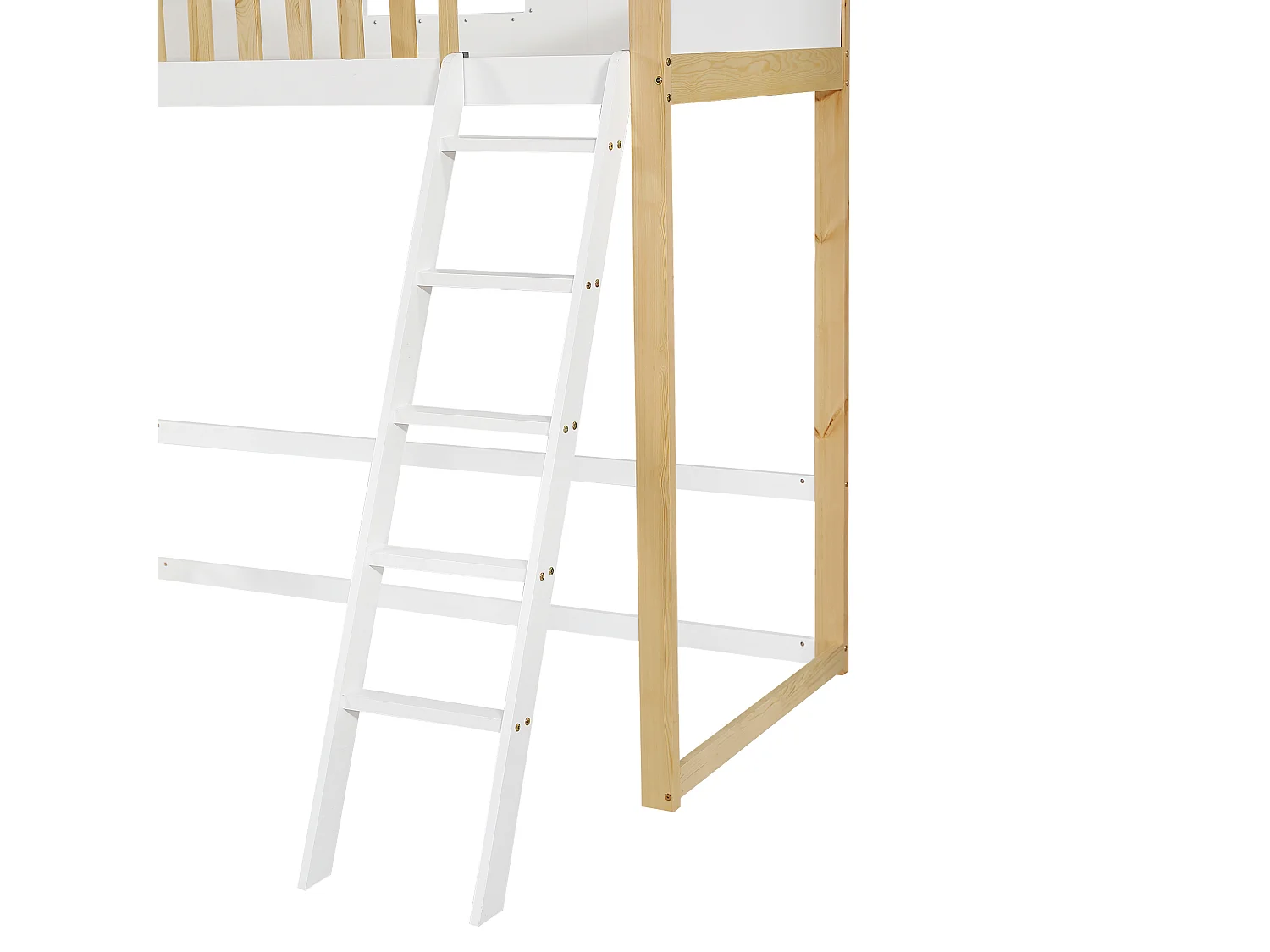 Lit superposé 204x150.5x229 cm avec échelle et rambarde Matériau MDF en blanc pour enfants et adolescents