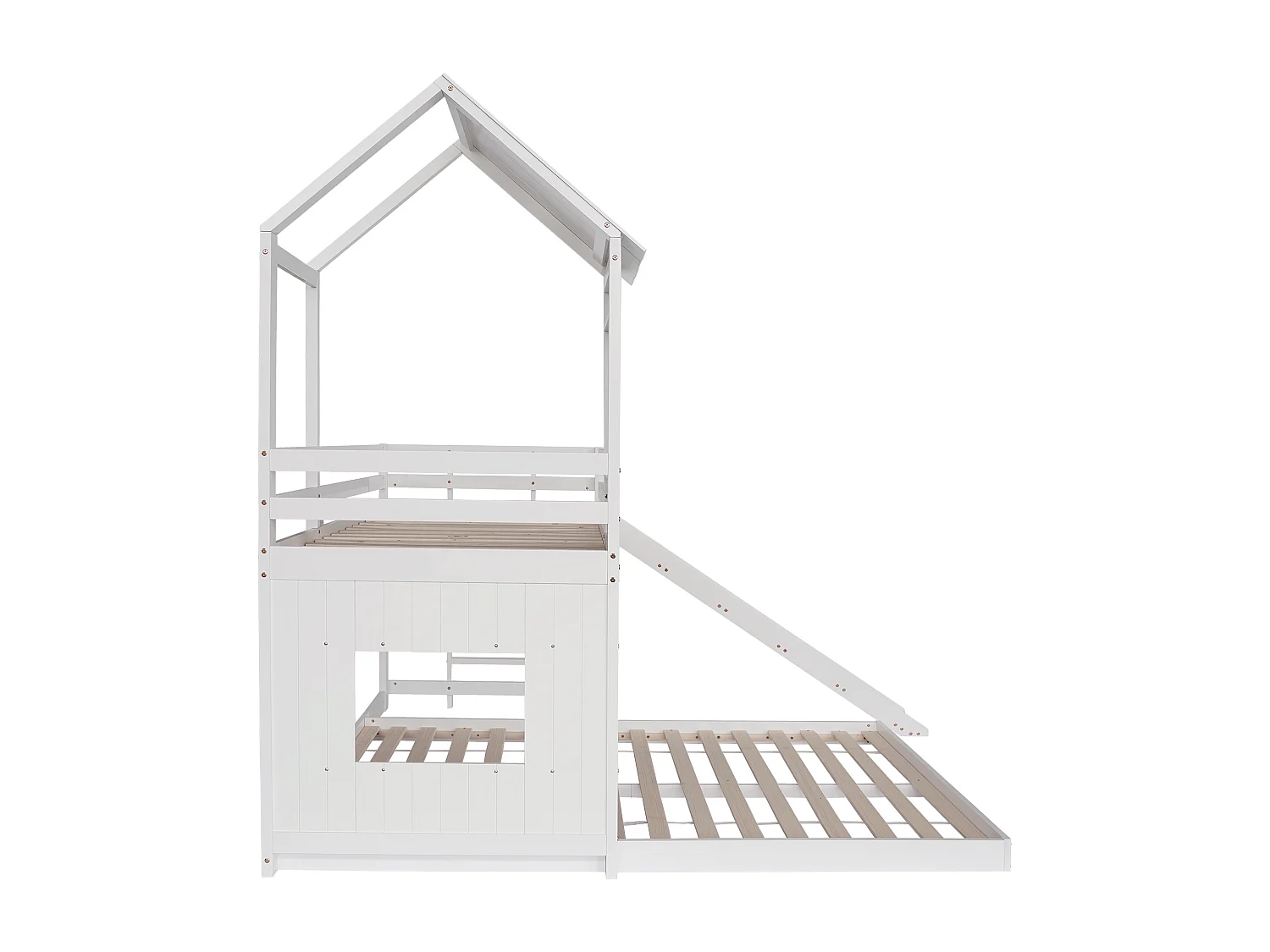 Lit superposé 210x227x216 cm avec toboggan, rambardes de sécurité et échelle Matériau MDF en blanc pour enfants et adolescents