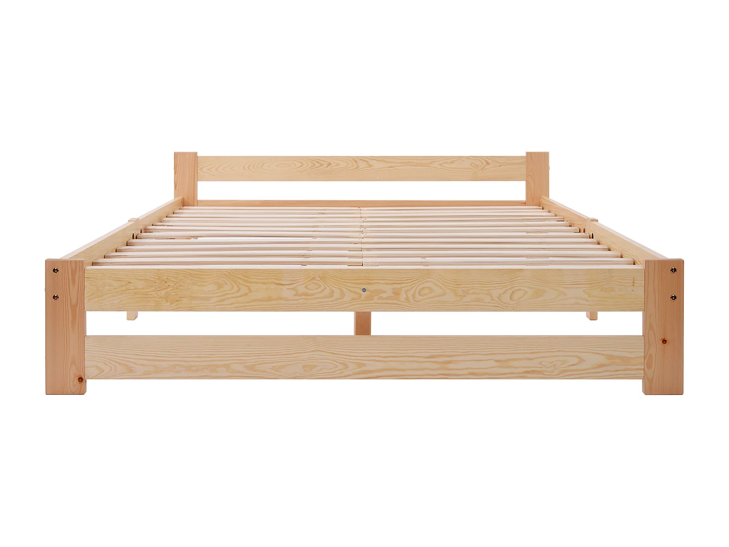 Lit double 205x147x49 cm avec tête de lit et sommier à lattes Couleur naturelle pour enfants et adolescents