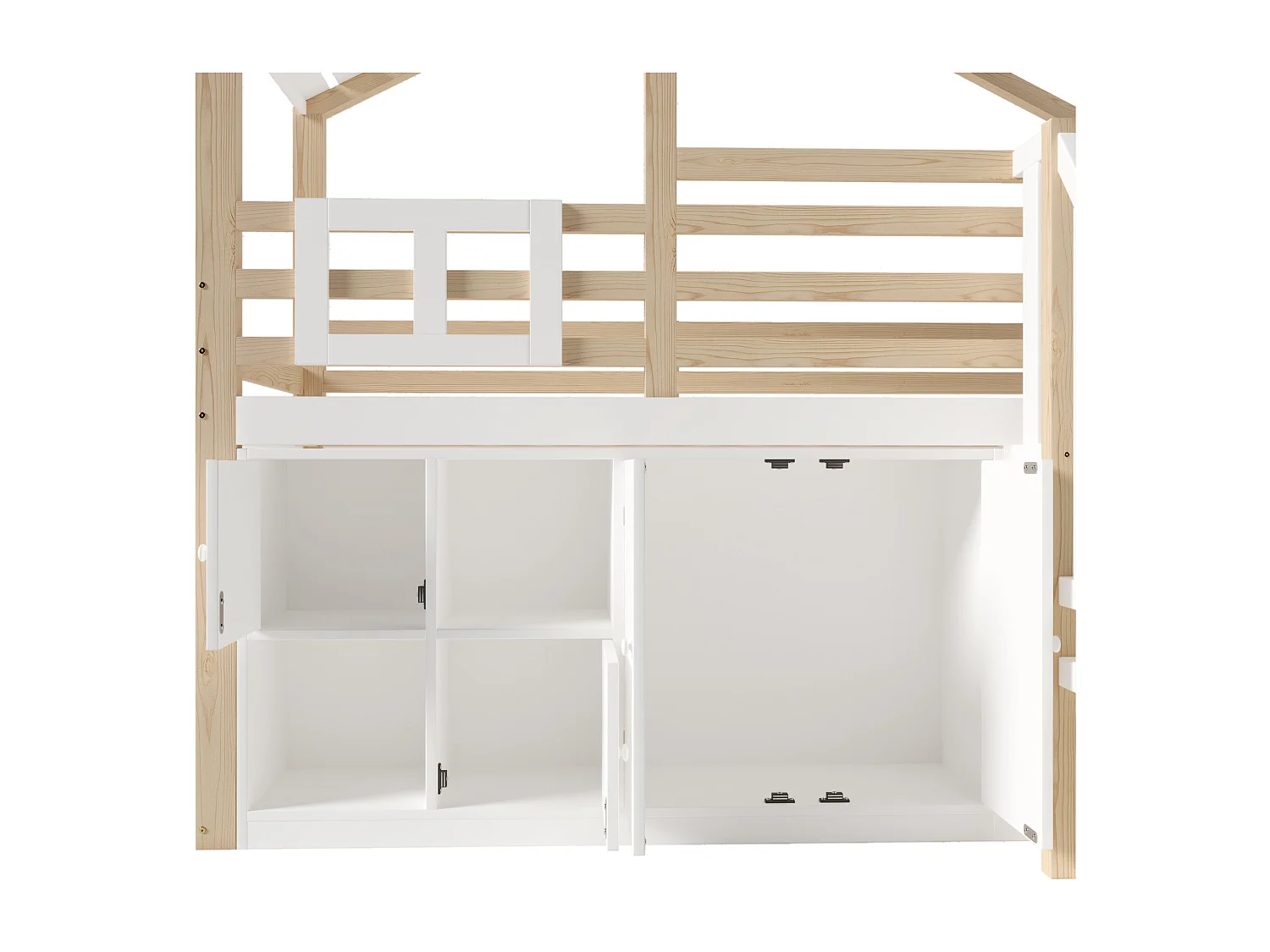 Lit superposé 204x167x160 cm avec meuble de rangement et échelle et rambarde en blanc pour enfants et adolescents