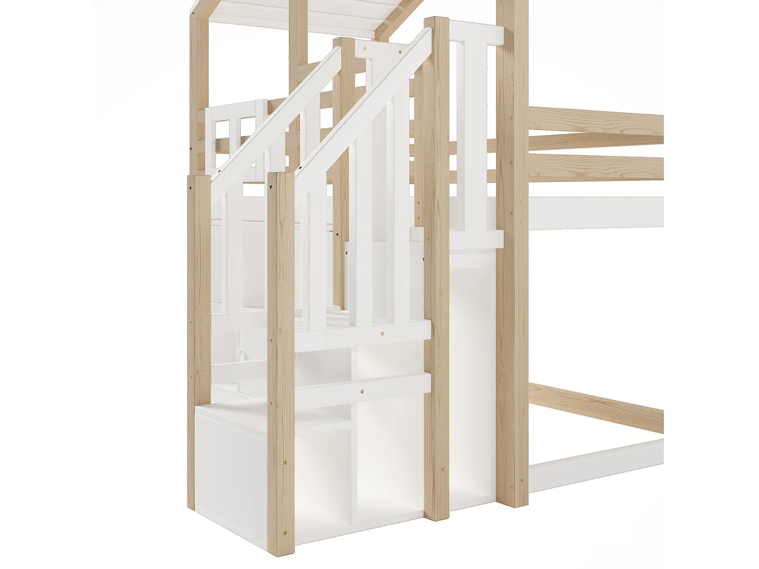 Lit superposé 204x167x160 cm avec meuble de rangement et échelle et rambarde en blanc pour enfants et adolescents