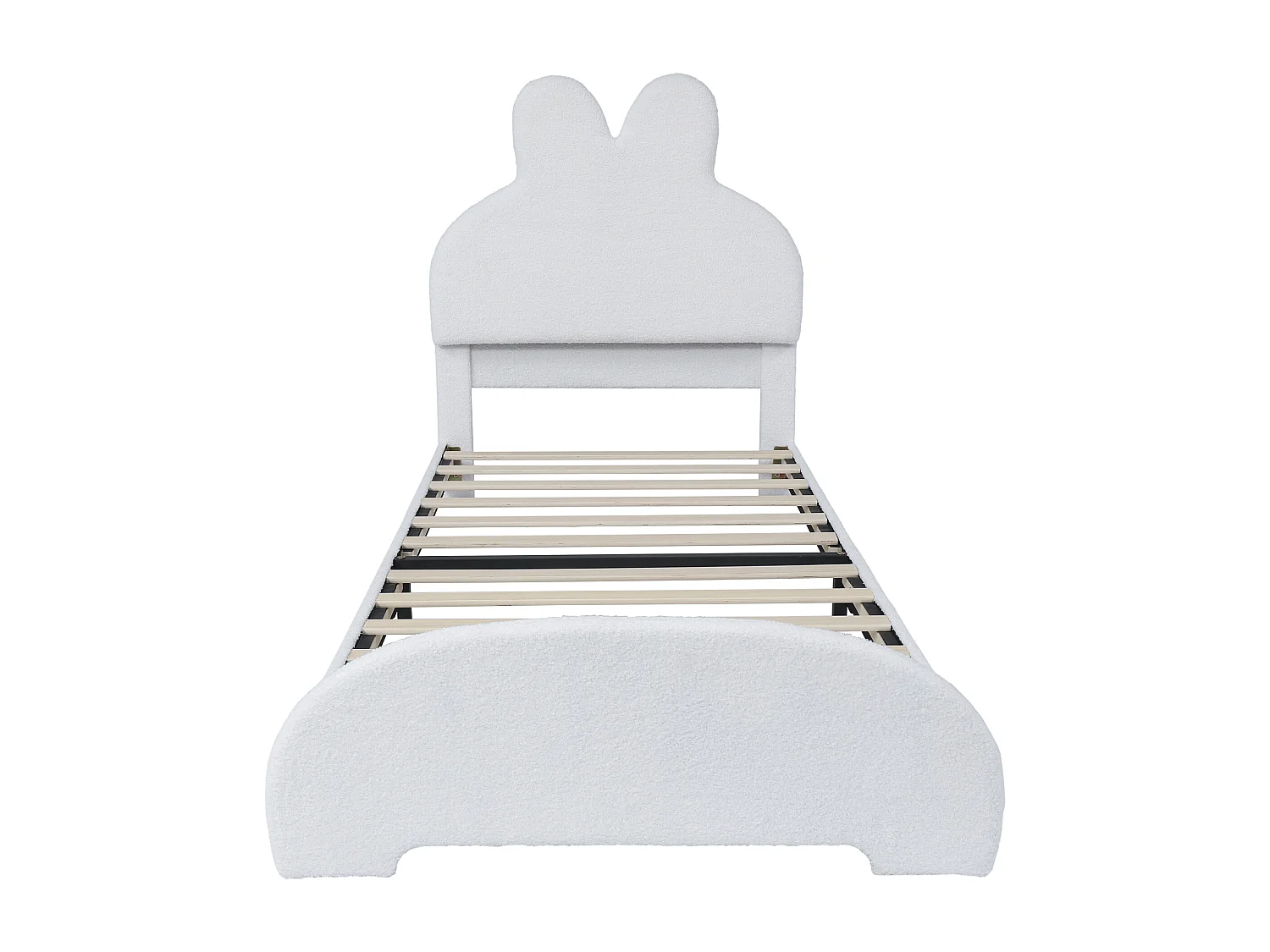 Lit enfant 208x91.5x106.5 cm avec tête de lit en forme d'oreilles de lapin Matériau velours en blanc pour enfants et adolescents