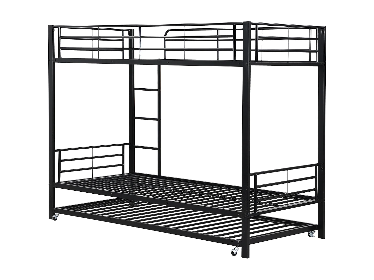 Lit superposé 204x95x160 cm avec lit escamotable et barrières de sécurité en noir pour enfants et adolescents