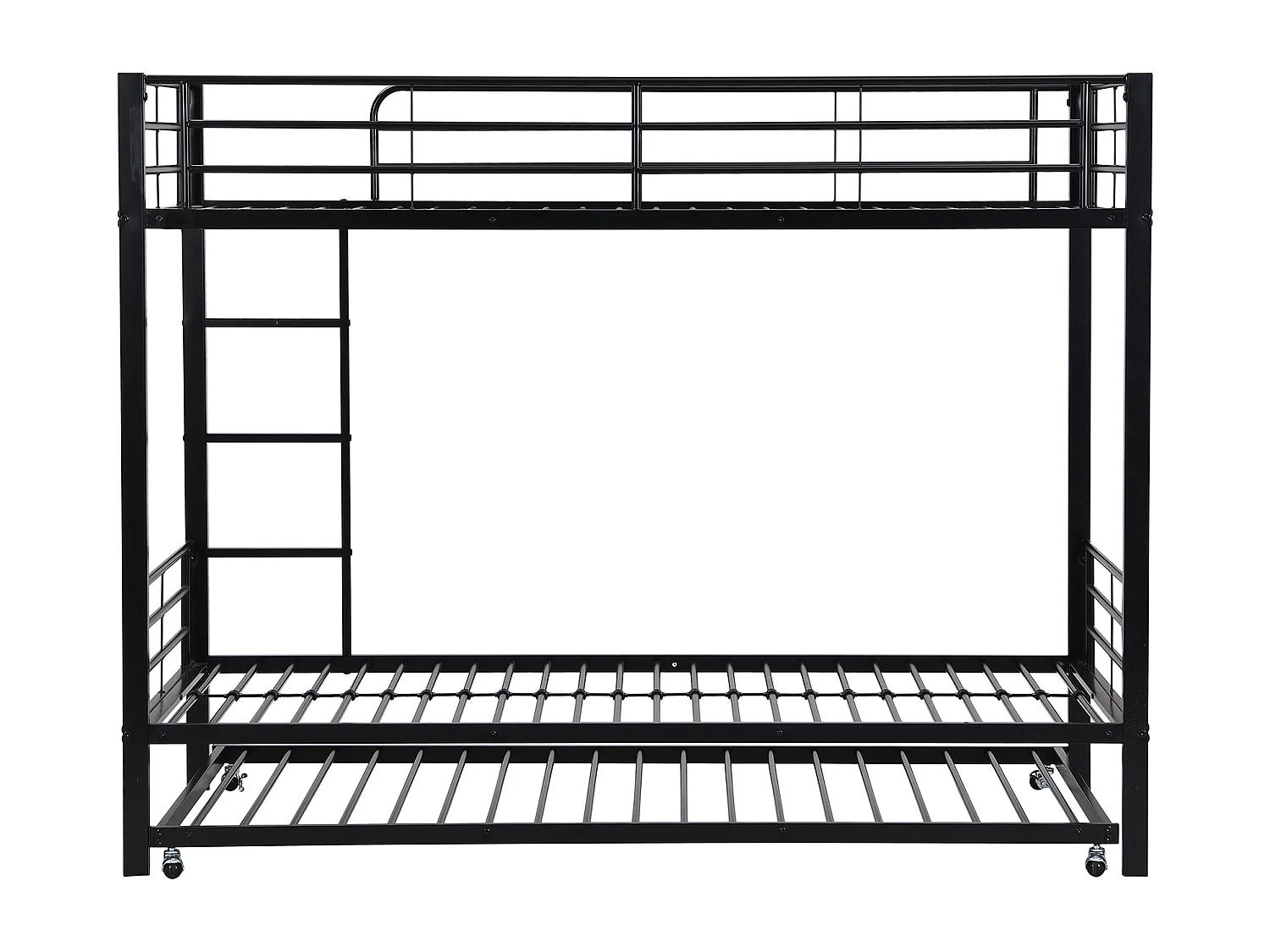 Lit superposé 204x95x160 cm avec lit escamotable et barrières de sécurité en noir pour enfants et adolescents