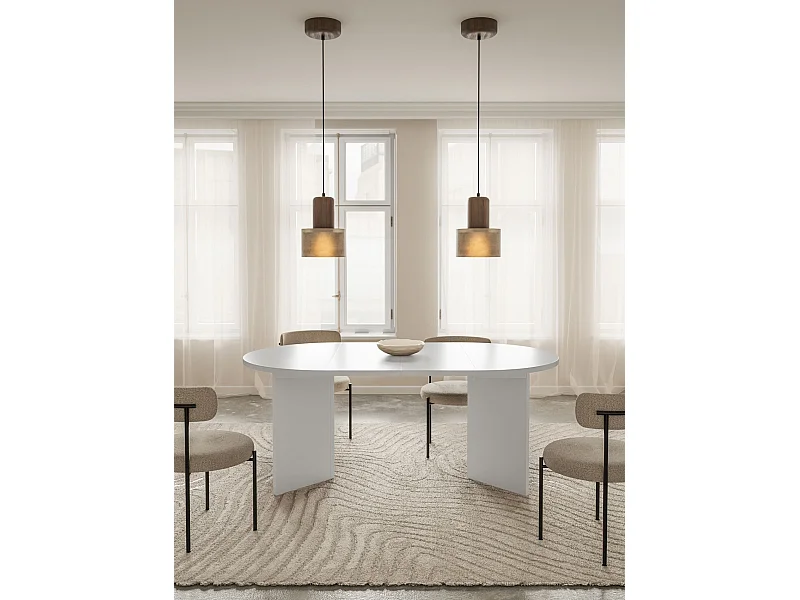 Table à manger ronde – Blanc – extensible – 110–190×110 cm – Ovo