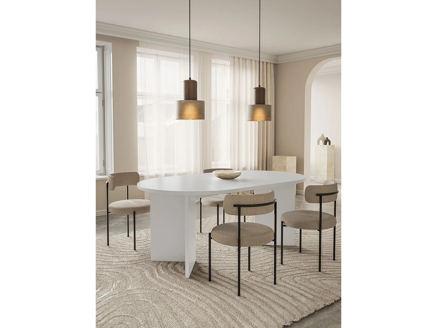 Tavolo da pranzo rotondo allungabile – 110–190 x 110 cm – Bianco – OVO