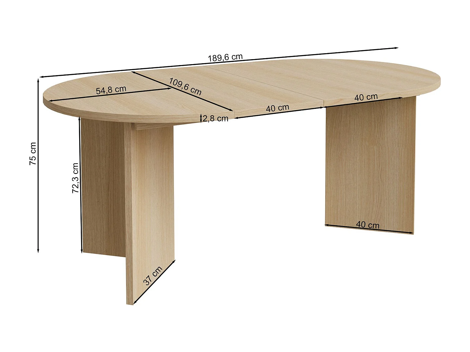 Eettafel rond – Wit – uitschuifbaar – 110–190×110 cm – Ovo