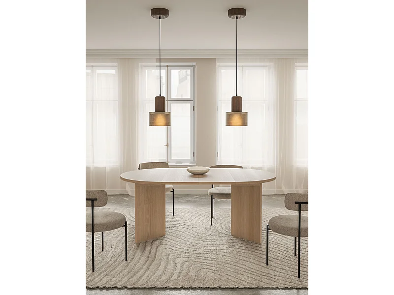 Table à manger ronde – Aspect chêne Lindberg – extensible – 110–190×110 cm – Ovo