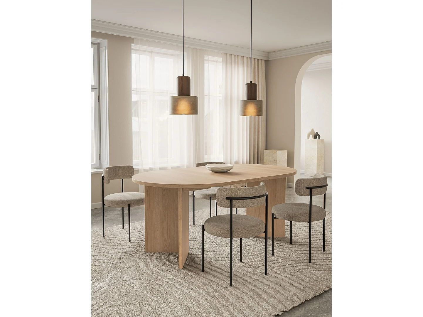 Esstisch rund – Holzoptik Eiche Lindberg – ausziehbar – 110–190×110 cm – OVO