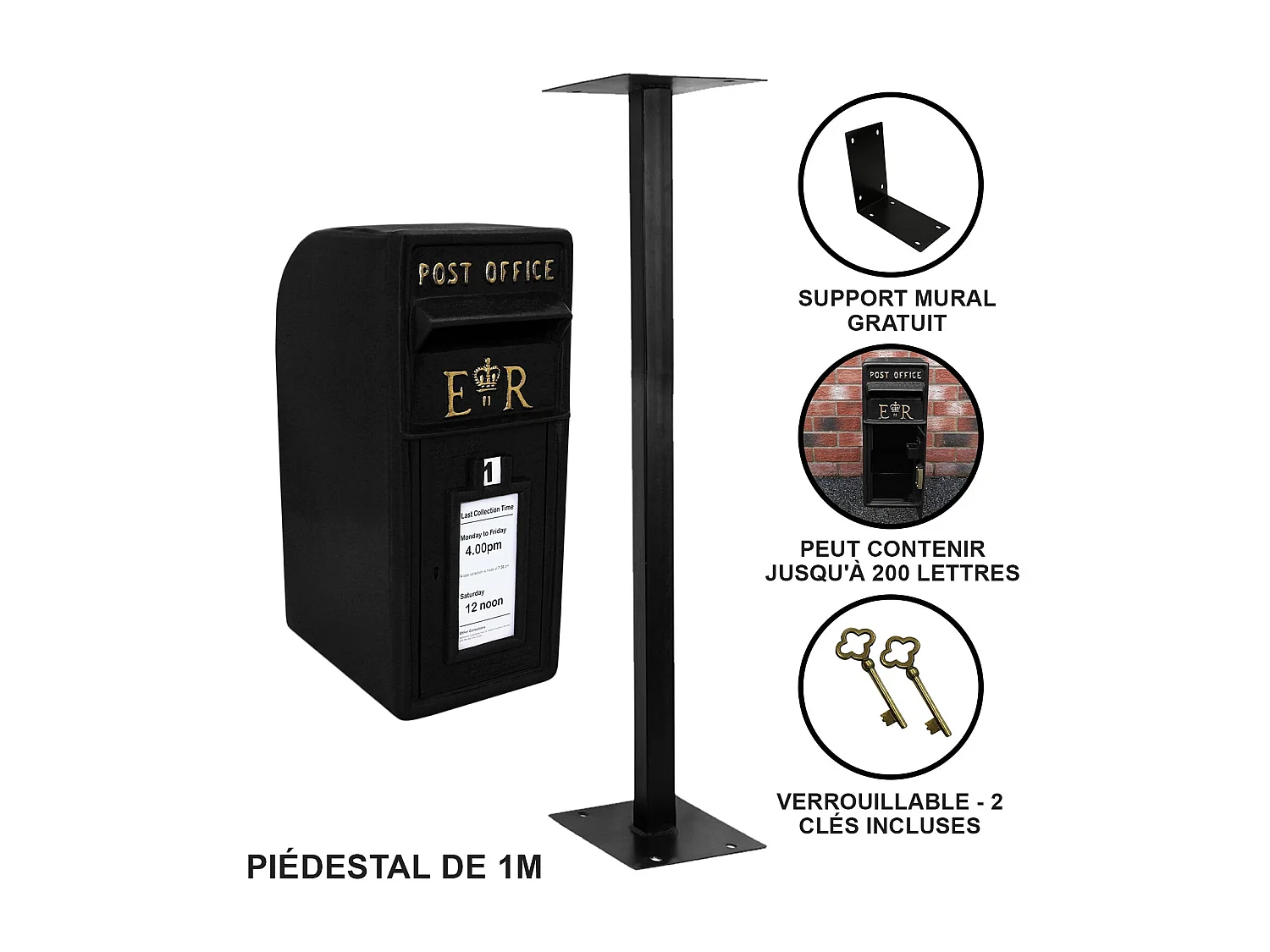 Briefkasten mit Bodenständer Schwarz