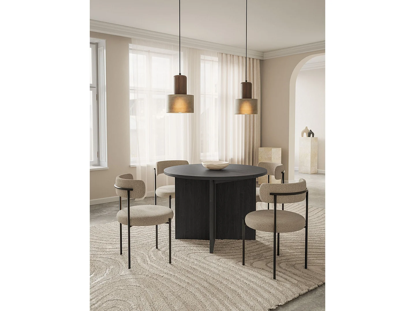 Esstisch rund – Holzoptik Esche Portland – ausziehbar – 110–190×110 cm – OVO