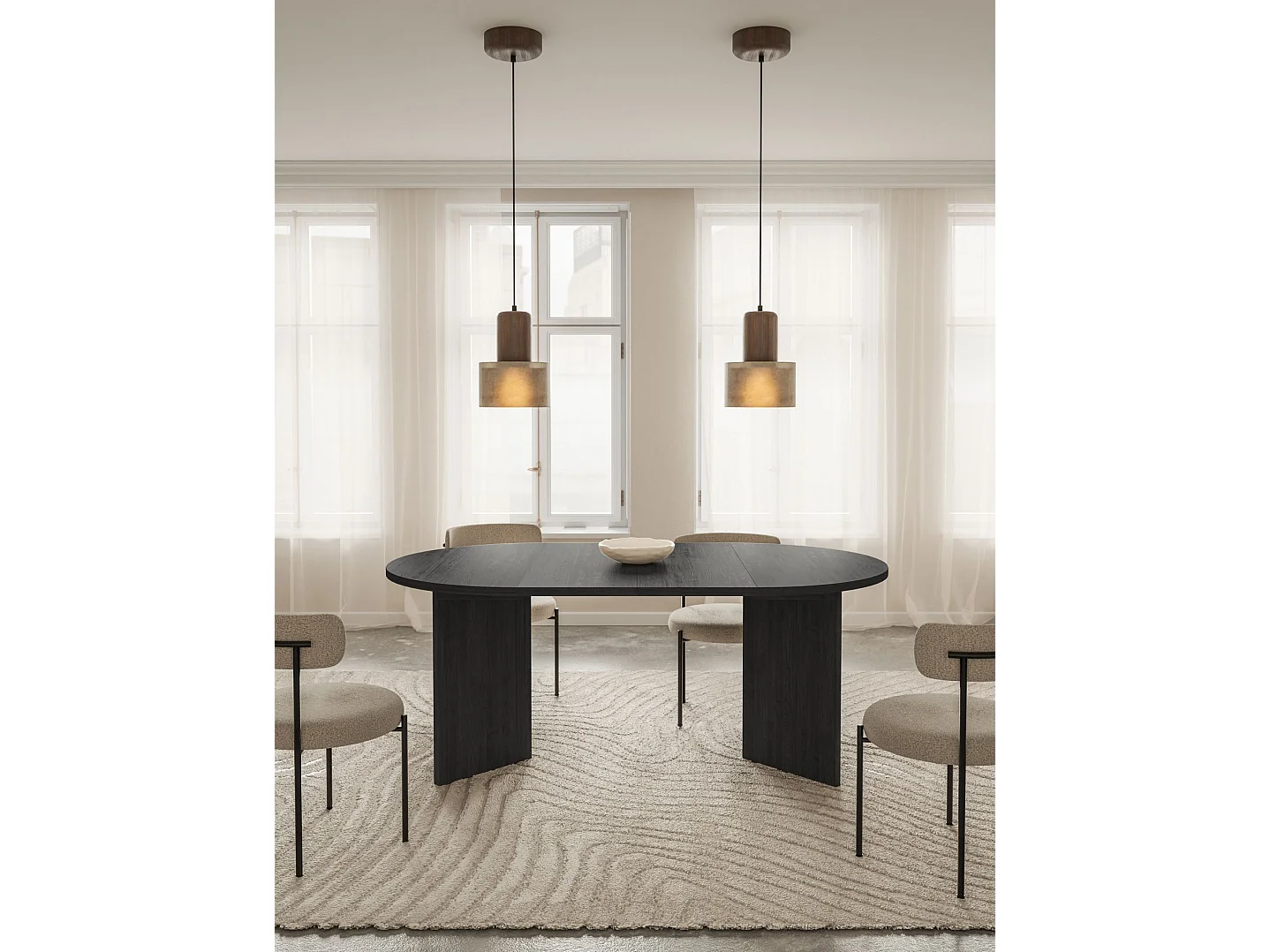 Mesa de comedor redonda extensible – 110–190 x 110 cm – Efecto fresno Portland – OVO