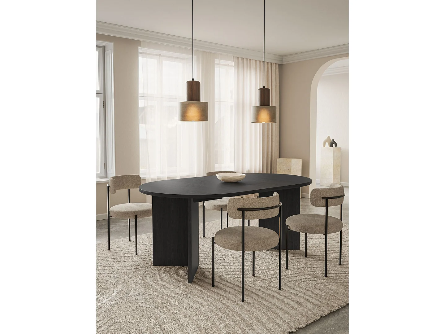 Tavolo da pranzo rotondo allungabile – 110–190 x 110 cm – Effetto frassino Portland – OVO