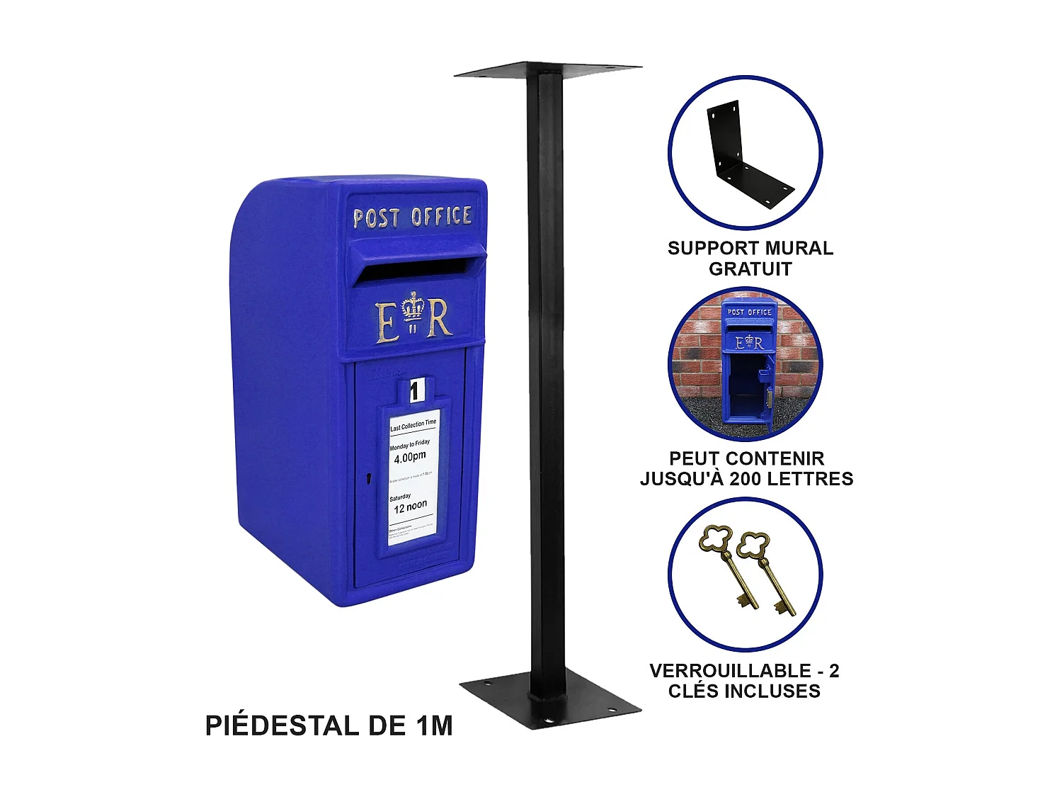 Boîte aux Lettres Bleue avec Support