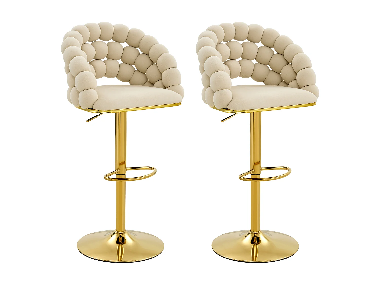 Barkruk Verstelbaar Scandinavische stijl Comftfunctie Verguld metalen frame Fluweel bekleding Cr猫me