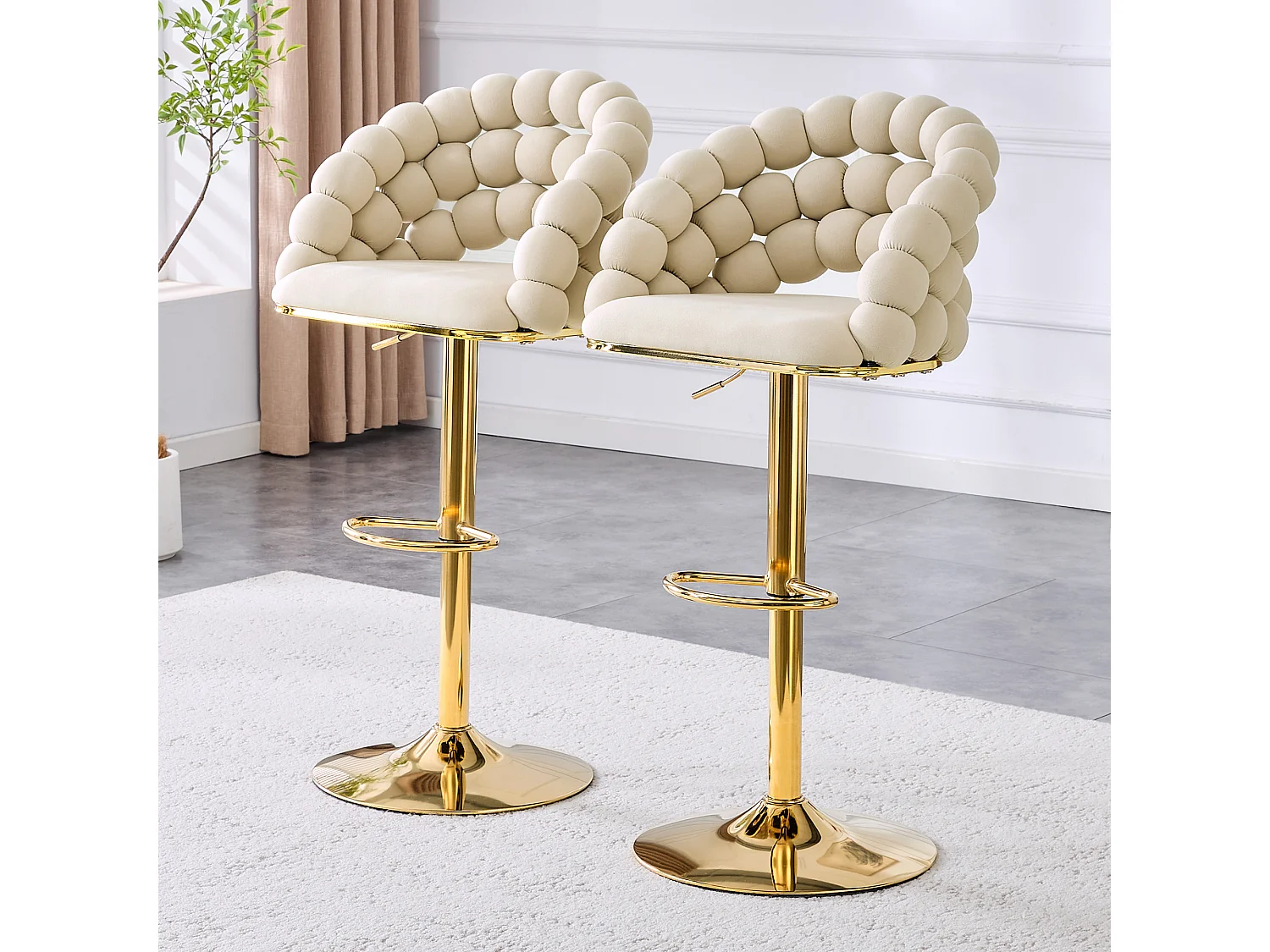 Barkruk Verstelbaar Scandinavische stijl Comftfunctie Verguld metalen frame Fluweel bekleding Cr猫me