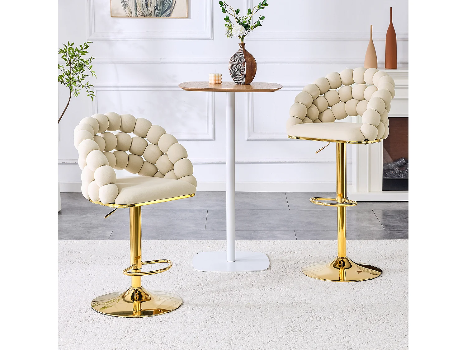 Barkruk Verstelbaar Scandinavische stijl Comftfunctie Verguld metalen frame Fluweel bekleding Cr猫me