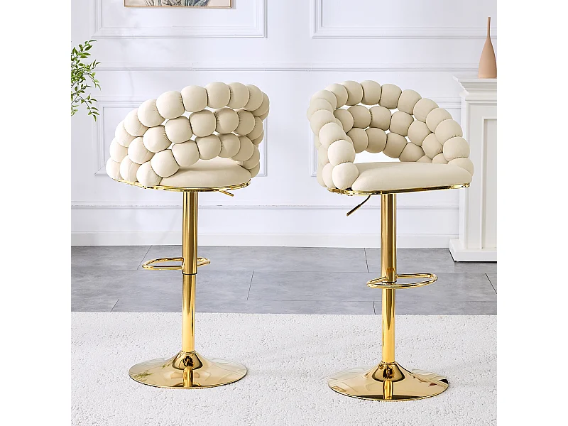 Barkruk Verstelbaar Scandinavische stijl Comftfunctie Verguld metalen frame Fluweel bekleding Cr猫me