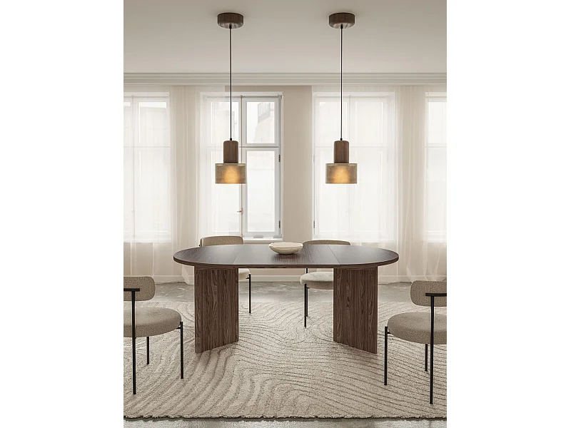 Table à manger ronde – Aspect noyer Wisconsin – extensible – 110–190×110 cm – Ovo