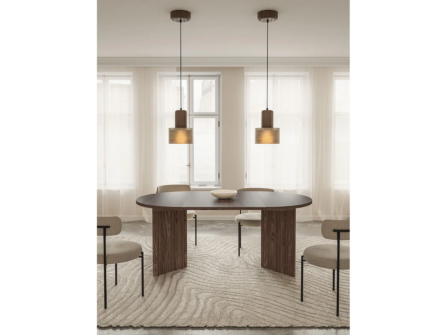 Esstisch rund – Holzoptik Nussbaum Wisconsin – ausziehbar – 110–190×110 cm – OVO