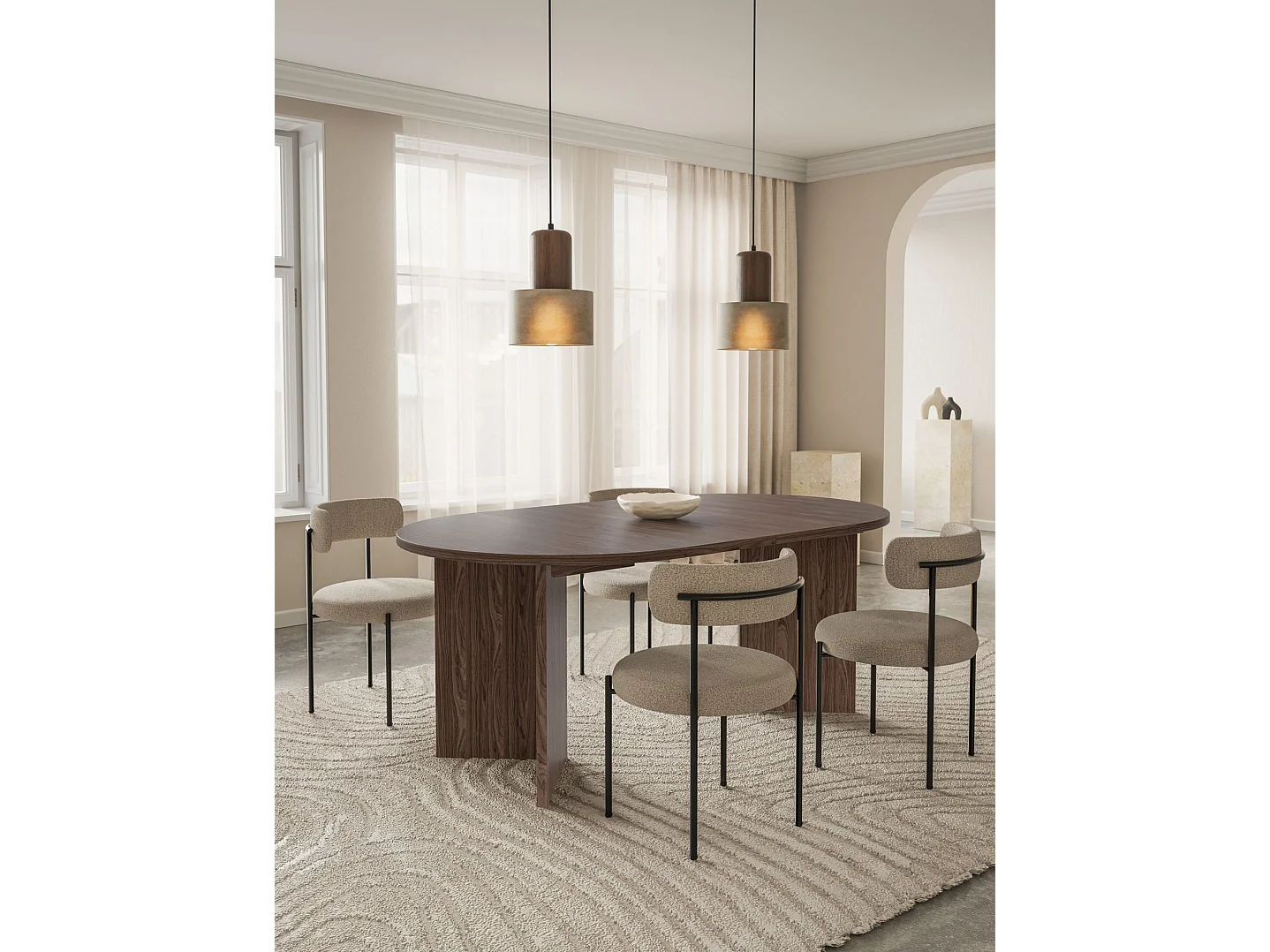 Eettafel rond – Houtlook Noten Wisconsin – uitschuifbaar – 110–190×110 cm – Ovo