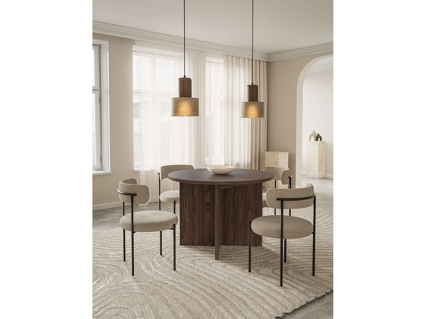 Eettafel rond – Houtlook Noten Wisconsin – uitschuifbaar – 110–190×110 cm – Ovo
