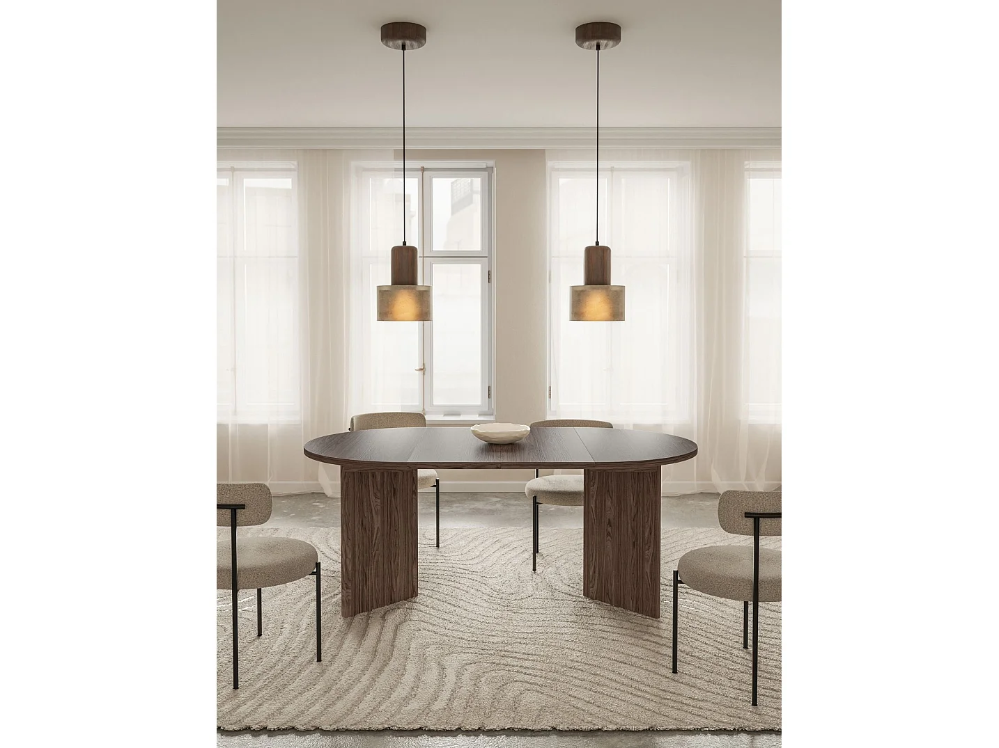 Eettafel rond – Houtlook Noten Wisconsin – uitschuifbaar – 110–190×110 cm – Ovo