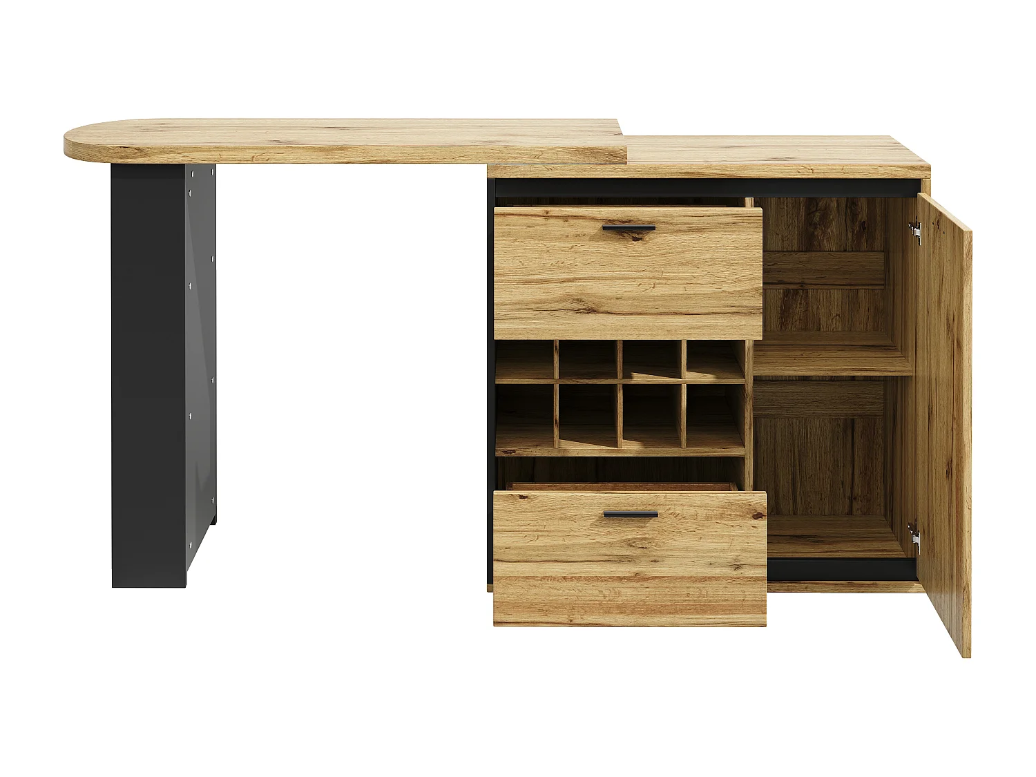 Table à manger 138x39x105 cm avec Deux tiroirs et casier à bouteilles et compartiments de rangement Plateau extensible pour Salle à manger et cuisine