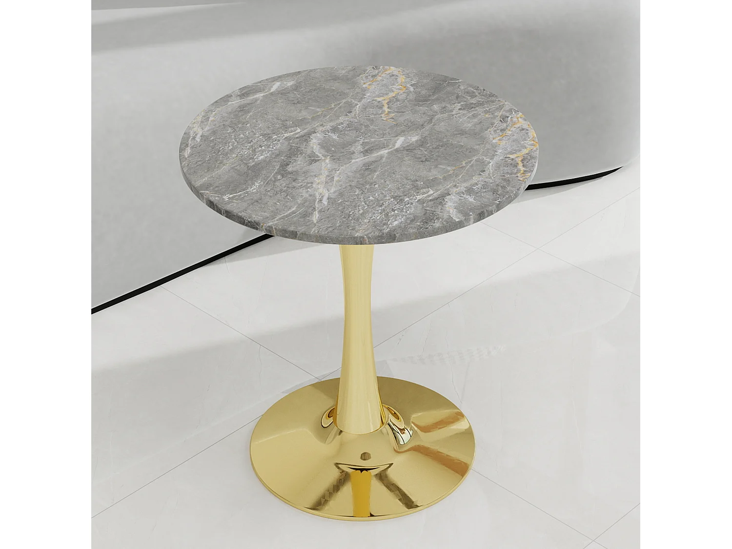 Table ronde polyvalente pour salon salle à manger marbre artificiel doré