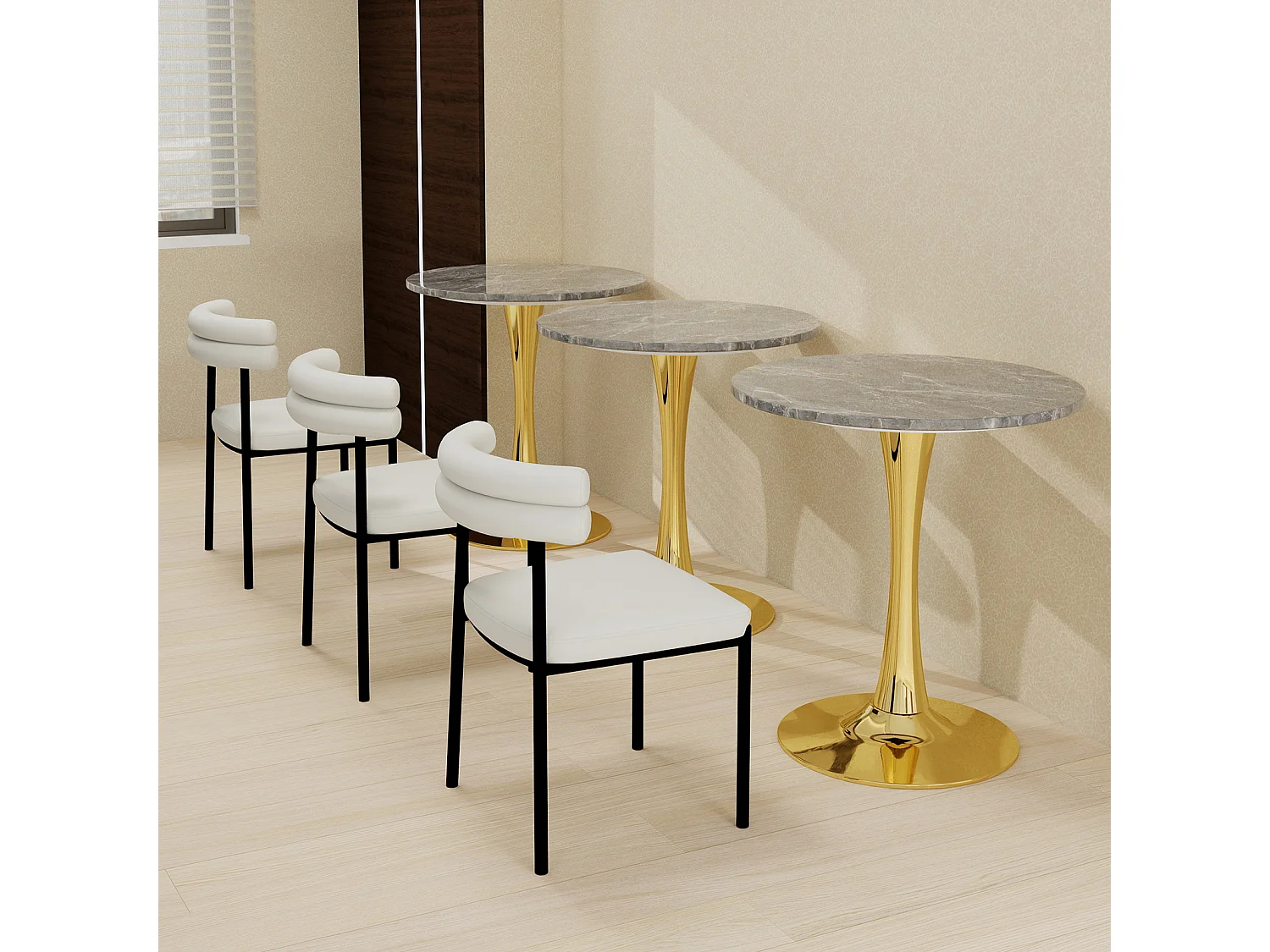 Table basse ronde, design minimaliste, multi usages, ambiance raffinée, marbre artificiel doré