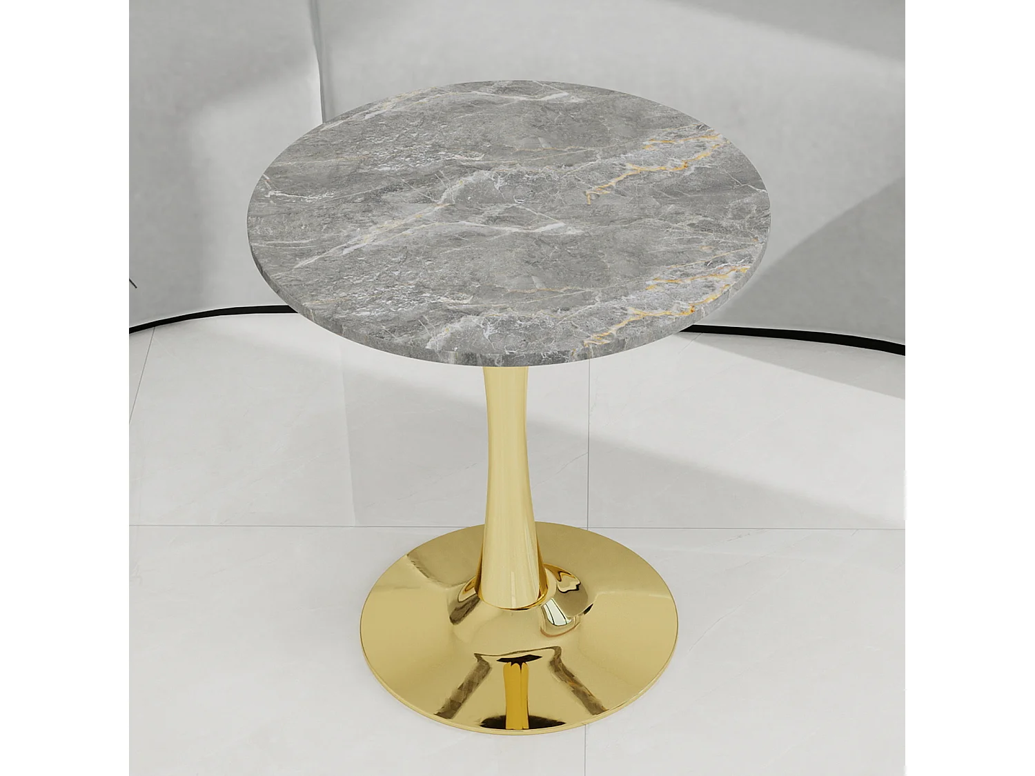 Table basse ronde, design minimaliste, multi usages, ambiance raffinée, marbre artificiel doré