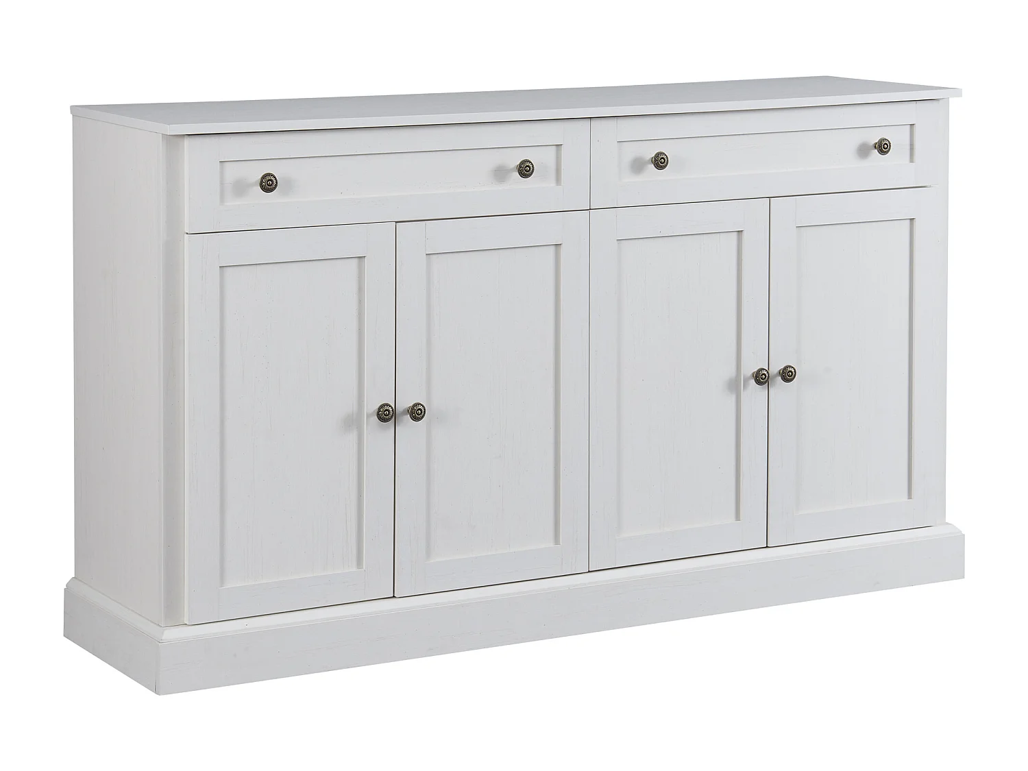 Buffet 150x40x86 cm avec Quatre portes et deux tiroirs Panneaux de particules en blanc pour Salon et salle à manger