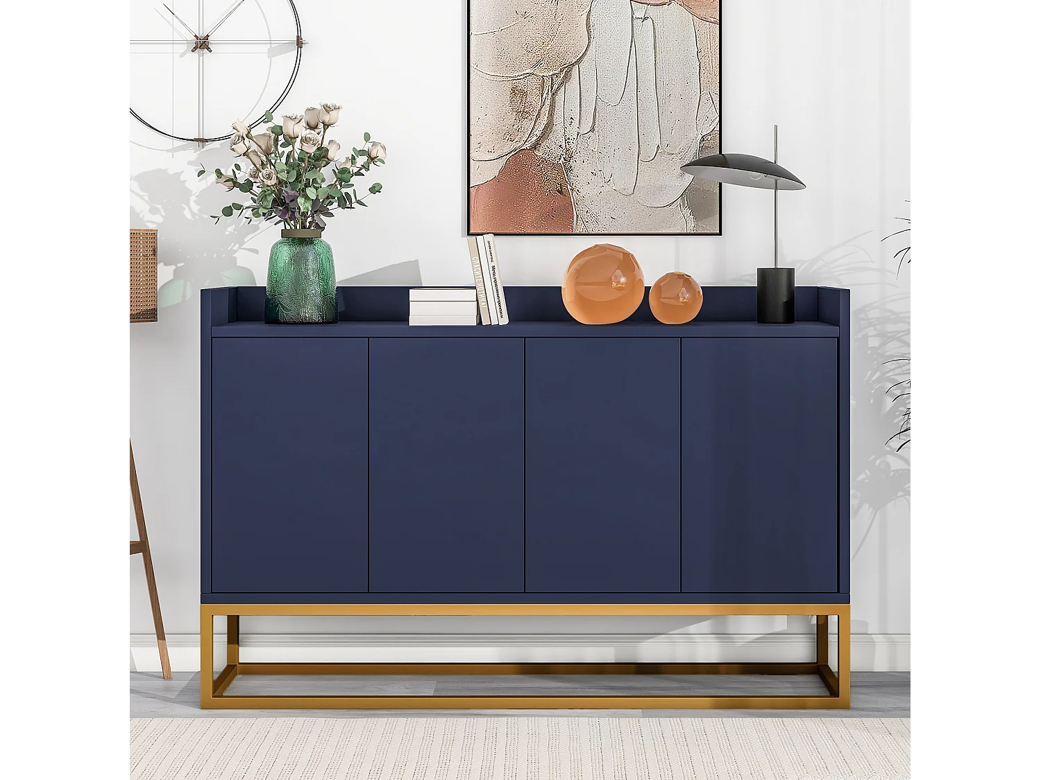 Buffet 120x30x80 cm avec Deux étagères réglables Panneaux de particules Bleu marine pour Salon et salle à manger