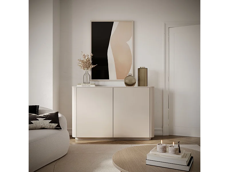 Buffet 2 portes aux bords arrondis – gris cachemire – 140 cm – LUVIO