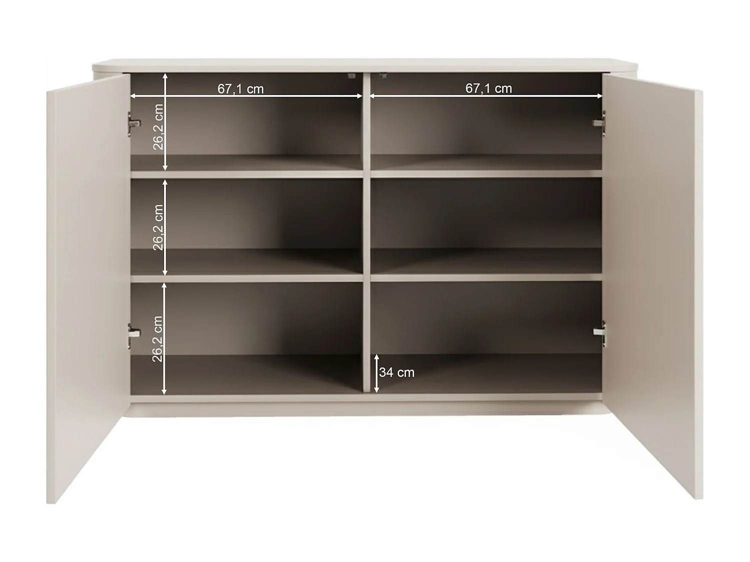 Buffet 2 portes aux bords arrondis – gris cachemire – 140 cm – LUVIO