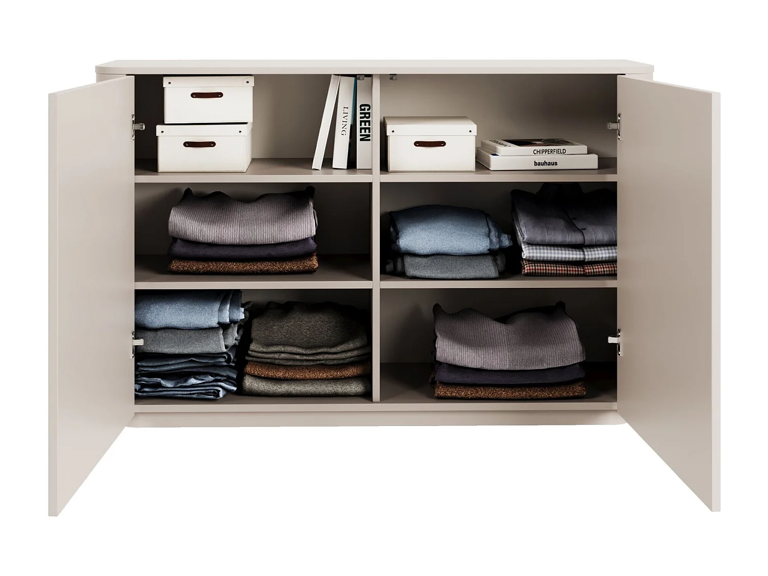 Buffet 2 portes aux bords arrondis – gris cachemire – 140 cm – LUVIO