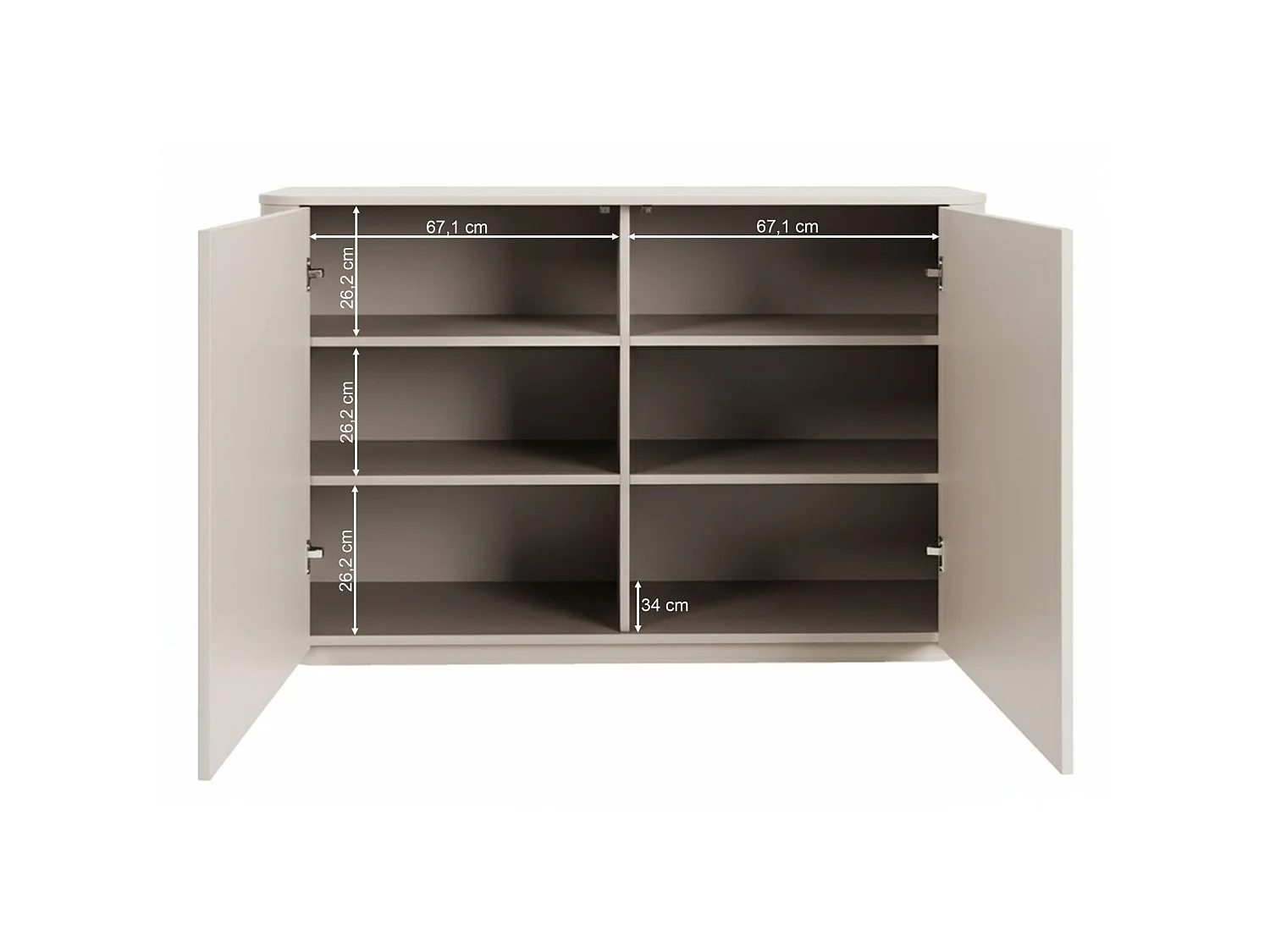 Dressoir met 2 deuren en 6 vakken – afgeronde randen – 140 cm – kasjmiergrijs – LUVIO