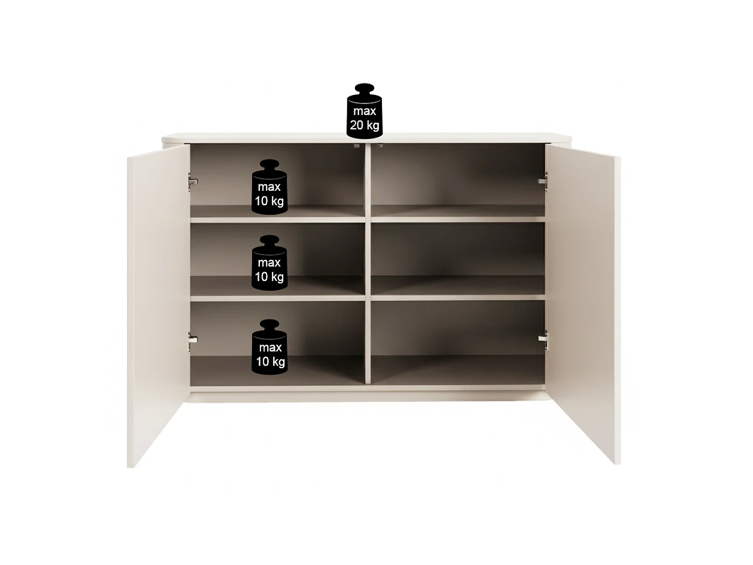 Buffet 2 portes aux bords arrondis – gris cachemire – 140 cm – LUVIO