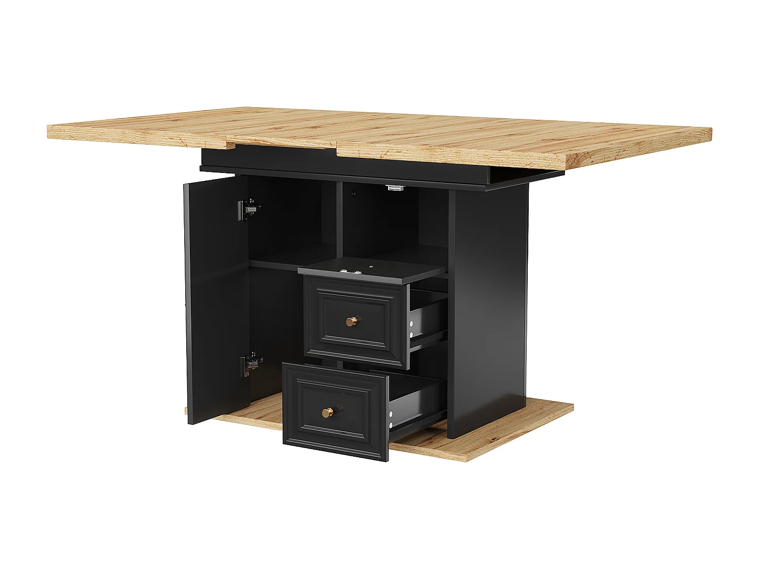 Table à manger 140x80x75 cm avec Deux tiroirs et compartiments Bureau extensible Matériau MDF Couleur naturelle pour Salle à manger et cuisine