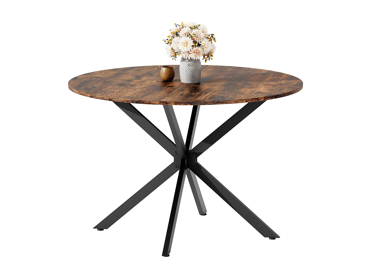 Table à manger ronde 120x120x78cm style industriel Pieds de table en fer en brunâtre noir pour cuisine et salon