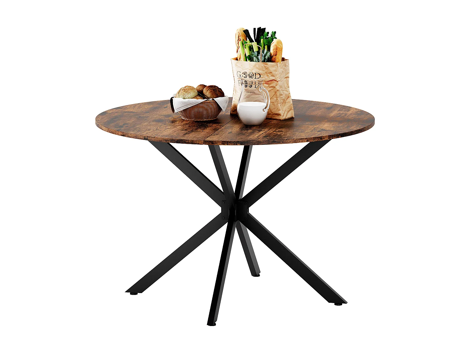 Table à manger ronde 120x120x78cm style industriel Pieds de table en fer en brunâtre noir pour cuisine et salon