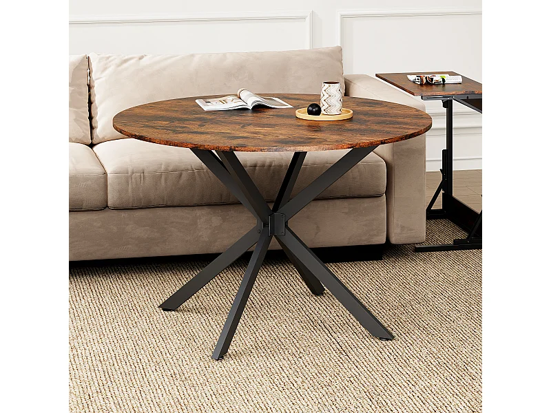 Table à manger ronde 120x120x78cm style industriel Pieds de table en fer en brunâtre noir pour cuisine et salon