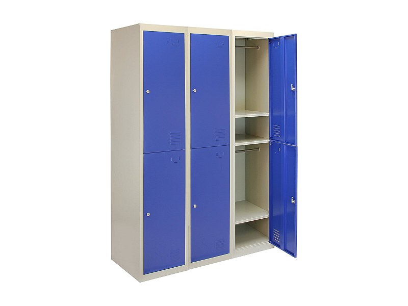 3 x Metal Storage Lockers - Two Doors, Blue - Flatpack