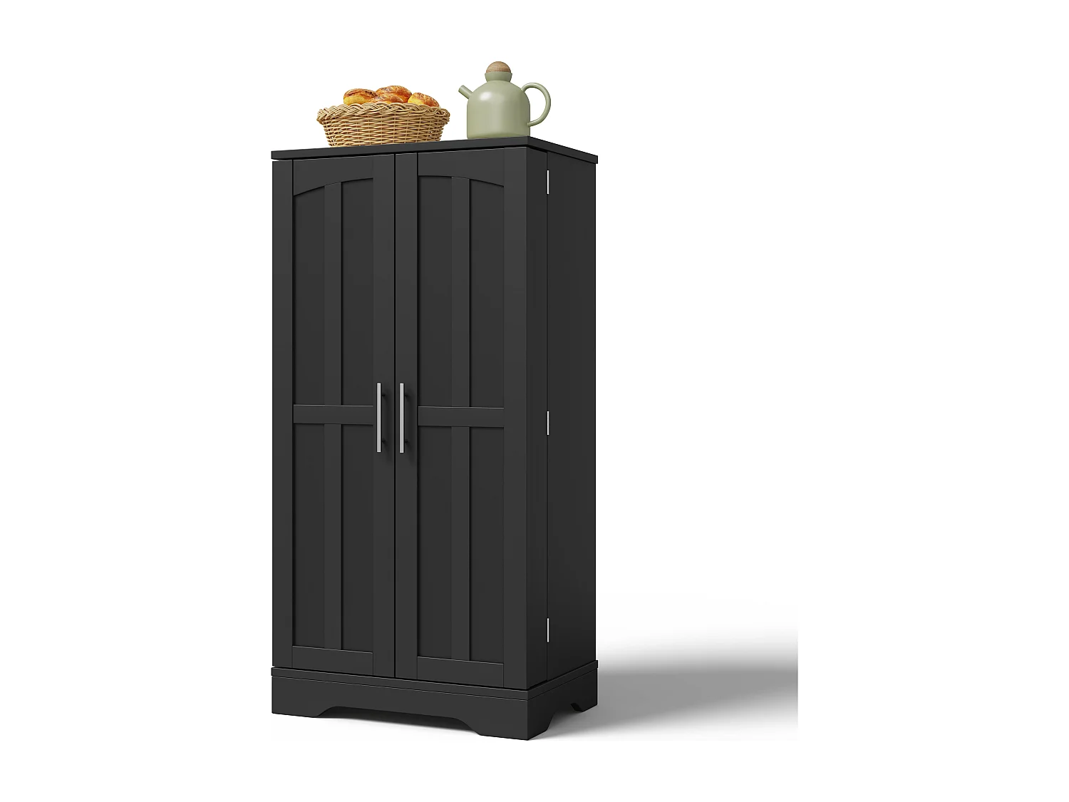 Buffet 60x40x120.5 cm avec LED Étagères réglables et meuble de rangement à double porte Matériau MDF en noir pour salon et salle à manger