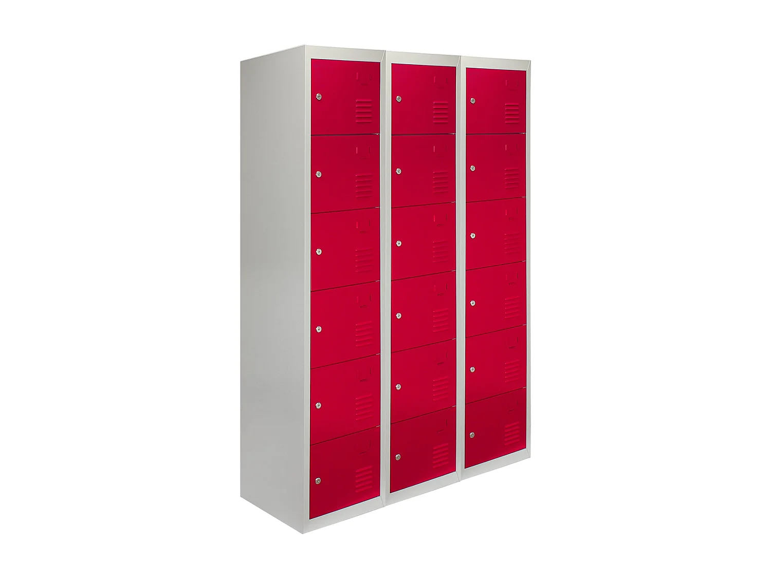 3 x metalowe szafki magazynowe – sześciodrzwiowe, czerwone – w płaskim opakowaniu